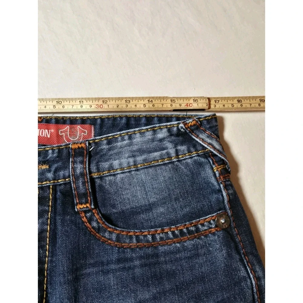 True Religion Mens Denim Jeans 34x25 Medium‎ Wash Orange Stitching